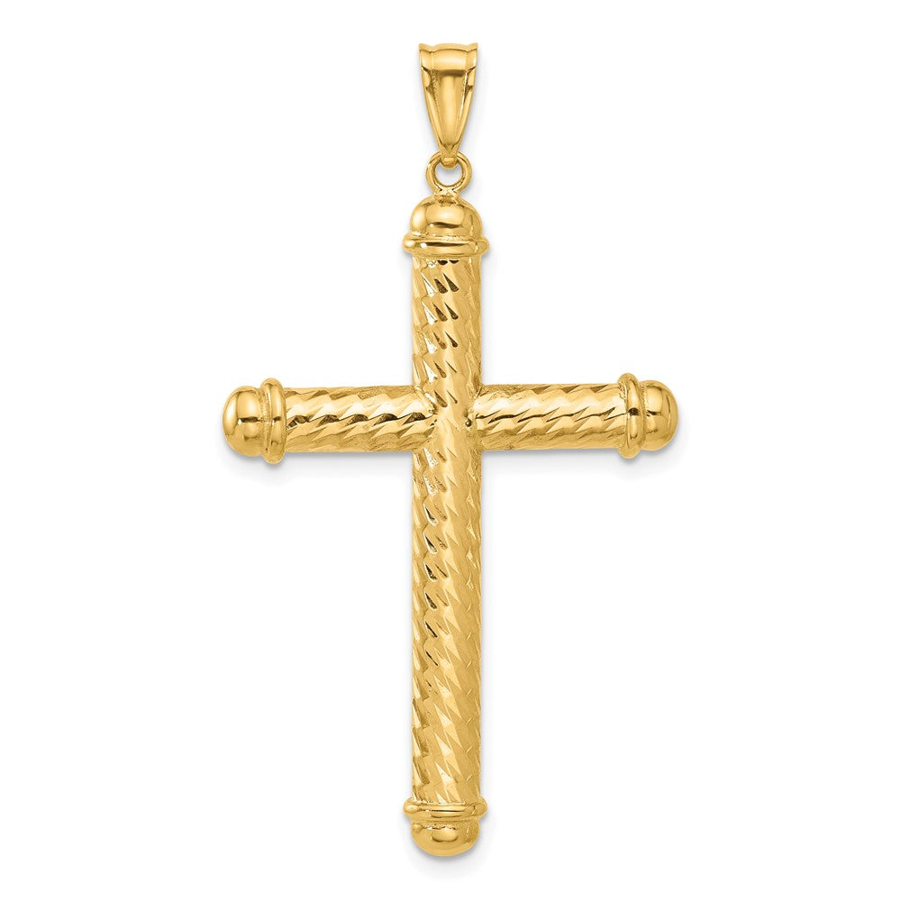 14K Yellow Gold Polished and Diamond-cut Cross Pendant