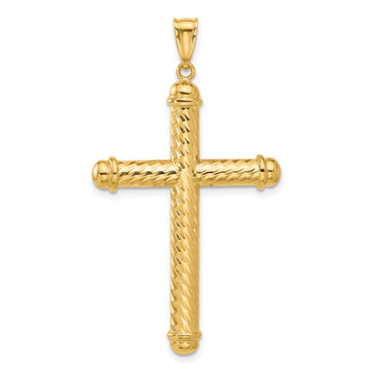 14K Yellow Gold Polished and Diamond-cut Cross Pendant