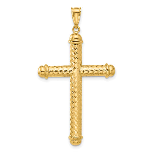 14K Yellow Gold Polished and Diamond-cut Cross Pendant