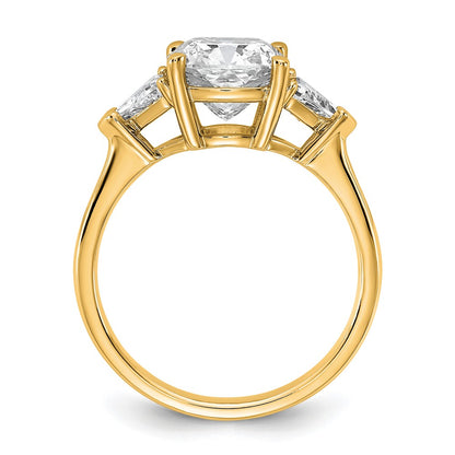 14K Yellow Gold 3 1/8 carat Certified Lab Grown Diamond VS+ F+ Cushion and Triangle Complete Three Stone Engagement Ring