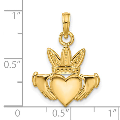 14K Yellow Gold Polished Heart Crown Pendant