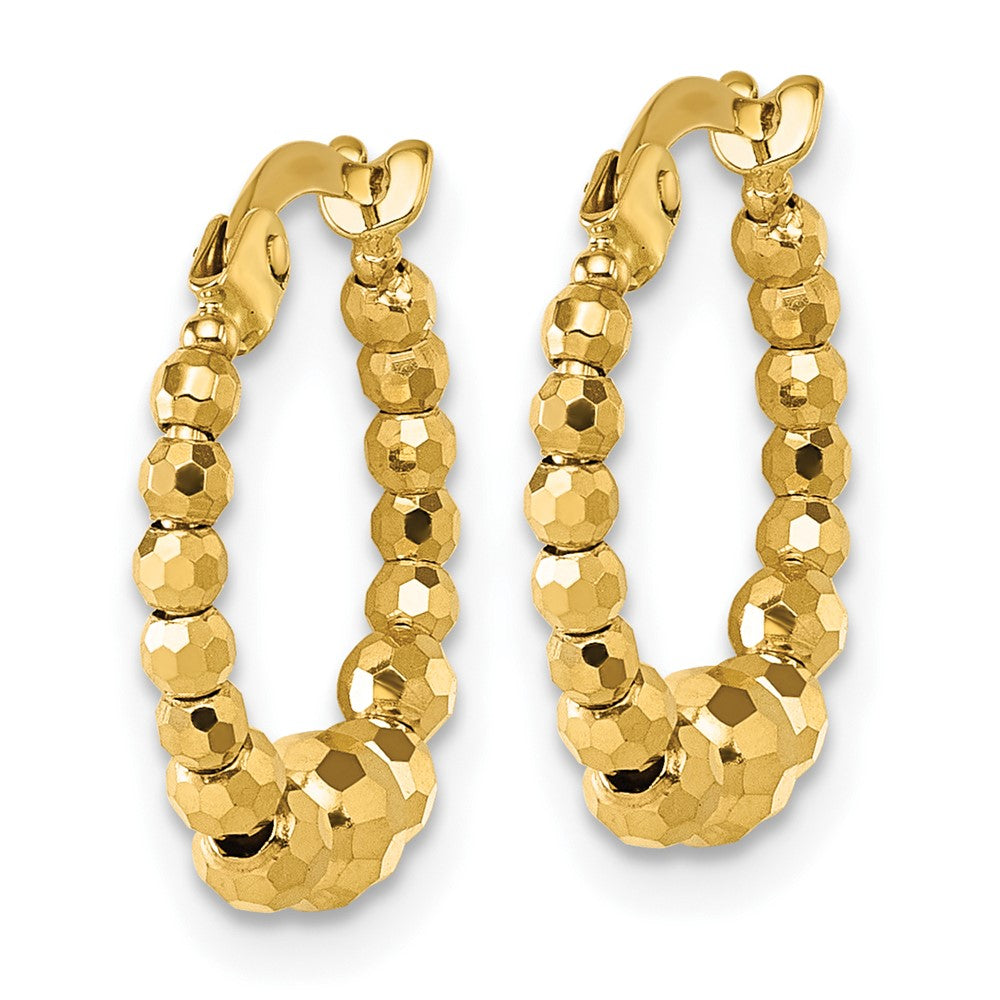14K Yellow Gold Polished Diamond-cut Graduated Beaded Hoop Earrings