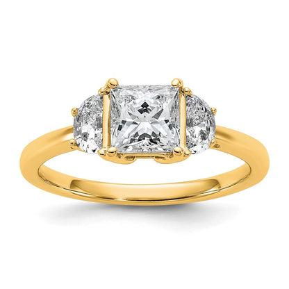 14K Yellow Gold 1 3/8 carat Certified Lab Grown Diamond VS+ F+ Princess and Half Moon Complete Three Stone Engagement Ring