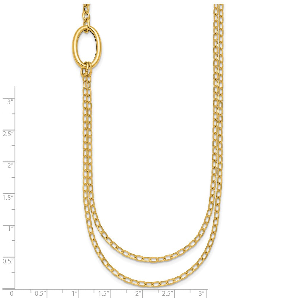 14K Yellow Gold Polished Oval Double Strand Cable Chain 18 Inch Necklace