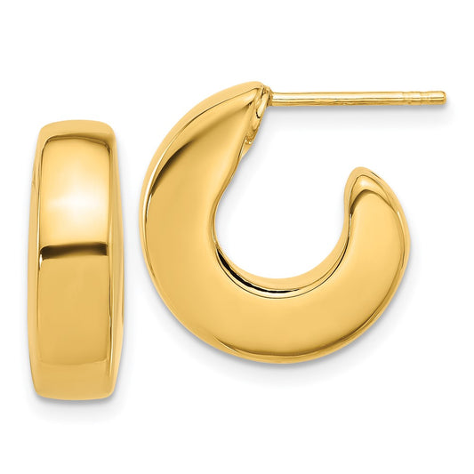 14K Yellow Gold Polished J-Hoop Post Earrings
