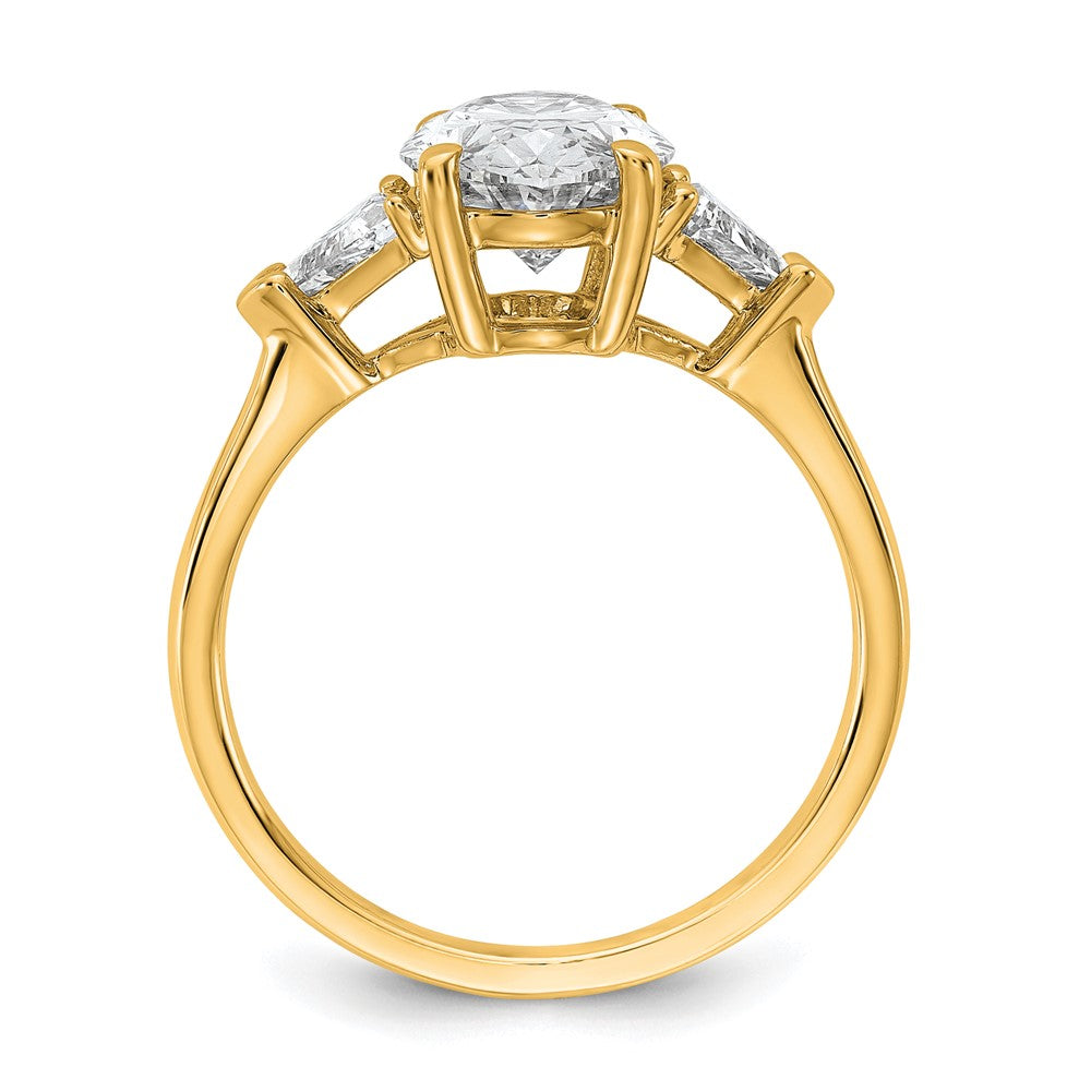 14K Yellow Gold 3 1/8 carat Certified Lab Grown Diamond VS/SI+ G+ Complete Oval and Trillion Three Stone Engagement Ring
