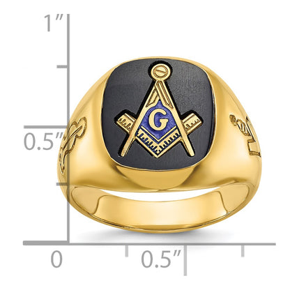 IBGoodman 14K Men's Polished and Grooved with Onyx Blue Lodge Master Masonic Ring