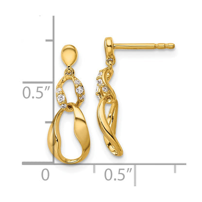 14K Yellow Gold Polished 1/15 carat Diamond Wavy Oval Dangle Post Earrings