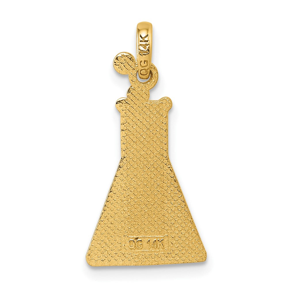 14K Yellow Gold Polished Green Enameled Erlenmeyer Flask Pendant