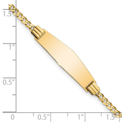 14K Yellow Gold Polished Solid Chain/Solid Plate Curb Link Soft Diamond Shape 24.5x7.8mm Plate 7 Inch ID Bracelet