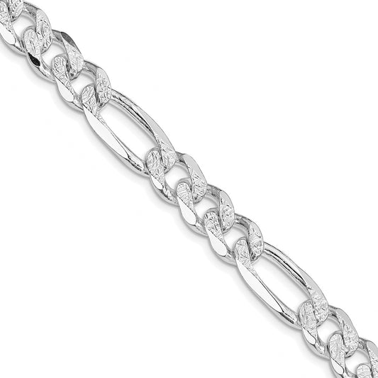 Sterling Silver Rhodium-plated 9.5mm Pav‚ Flat Figaro 24 Inch Chain