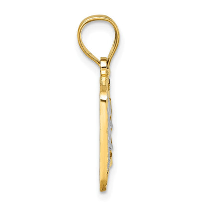 14K Yellow Gold Polished with Rhodium Diamond-cut 100 Dollar Bill Pendant