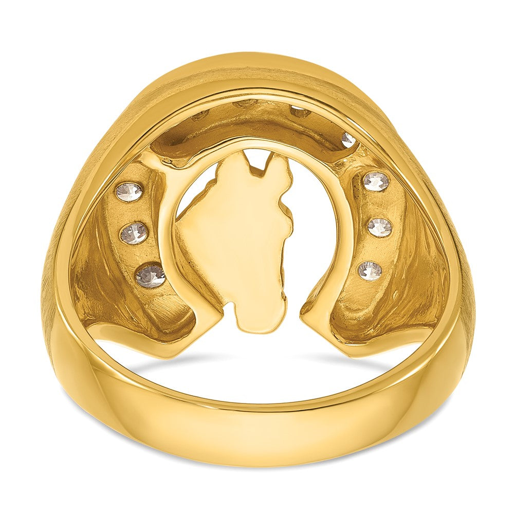 14K Yellow Gold YG with Rh IBGoodman Men's Satin Horseshoe Diamond Complete Ring