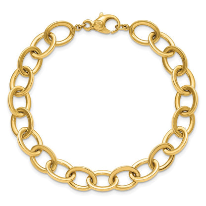 14K Yellow Gold Polished 9mm Round Cable Chain 7.5 Inch Bracelet