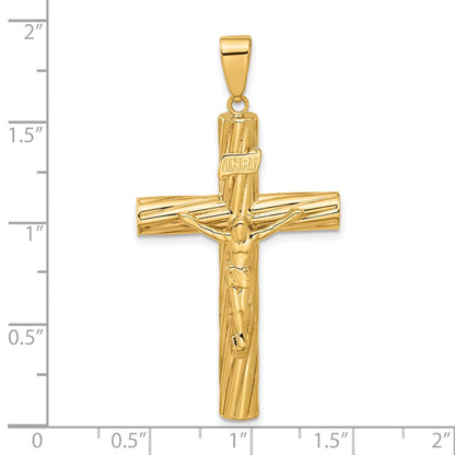 14K Yellow Gold Polished and Textured Crucifix Pendant