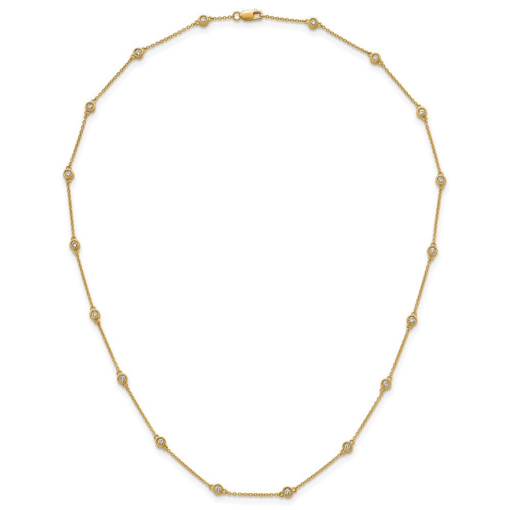 14K Yellow Gold Complete 5/8 carat Bezel-set Diamond and Cable Chain 18-Station 18 Inch Necklace