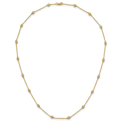 14K Yellow Gold Complete 5/8 carat Bezel-set Diamond and Cable Chain 18-Station 18 Inch Necklace