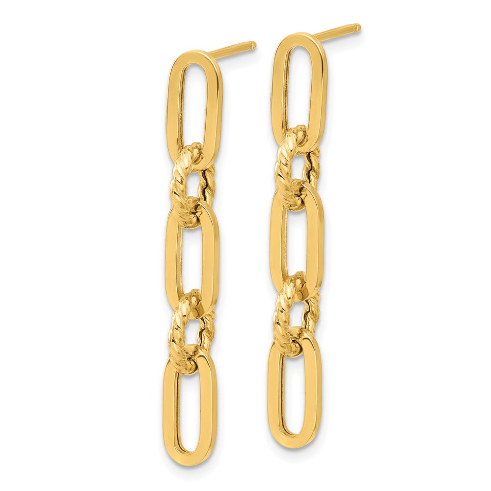 14K Yellow Gold Polished and Textured Chain Link Dangle Post Earrings