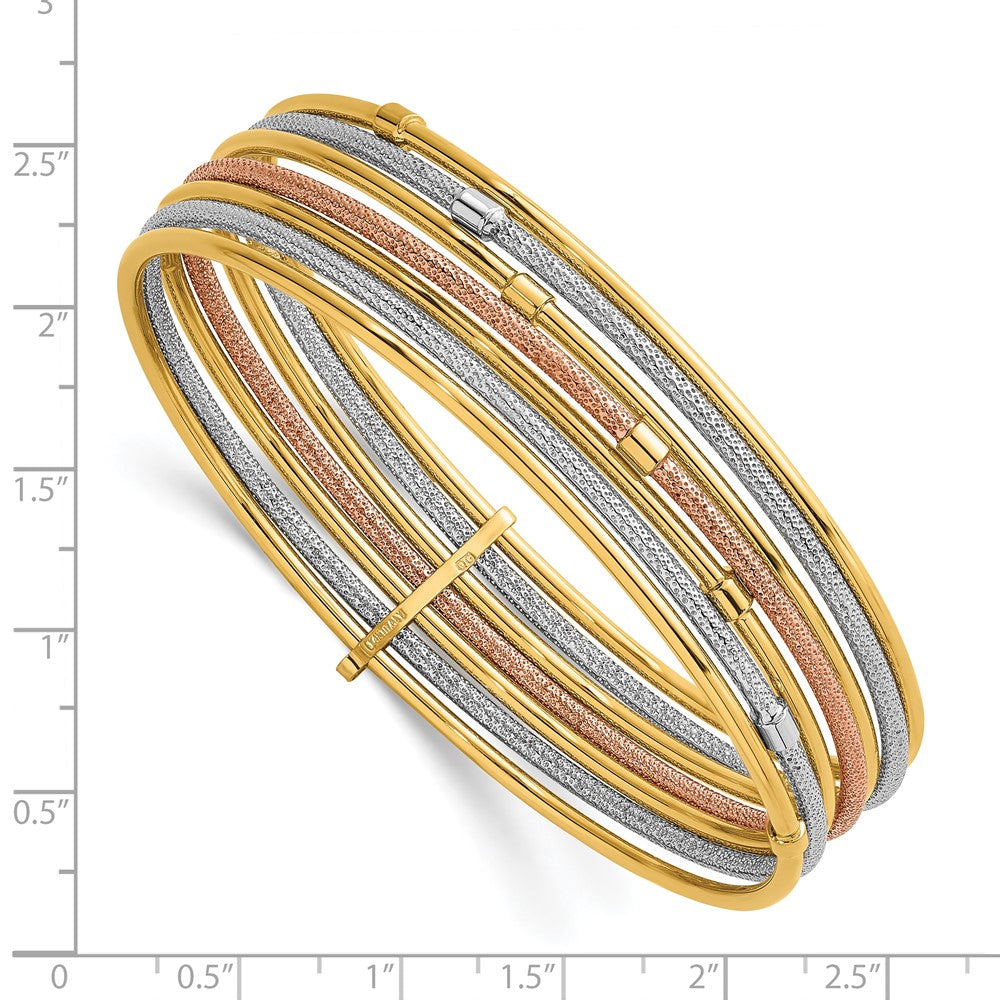 14K Tri-Color Gold with and Rhodium Polished and Textured Beaded 7 ...
