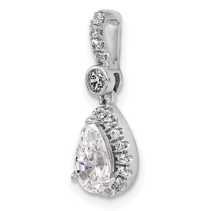 14K White Gold 1 carat Lab Grown Diamond VS/SI+ G+ Pear Complete Halo Pendant