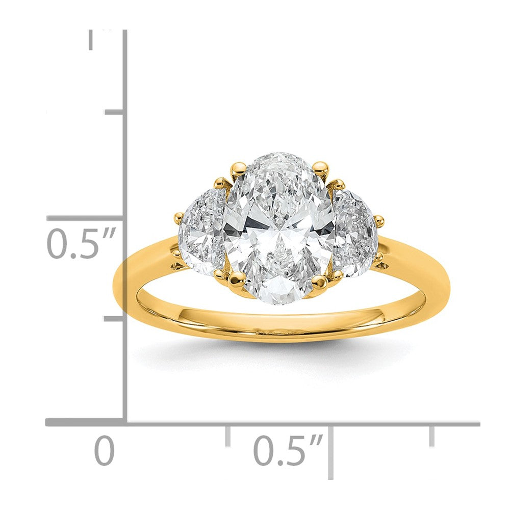14K Yellow Gold 2 carat Certified Lab Grown Diamond VS+ F+ Complete Oval and Half Moon Three Stone Engagement Ring