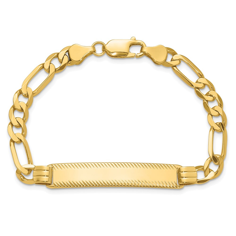 14K Yellow Gold Polished Solid Chain/Solid Plate Figaro Link Diamond-cut 39x8mm Plate 7 Inch ID Bracelet