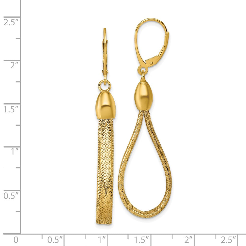 14K Yellow Gold Polished Flexible Mesh Teardrop Dangle Leverback Earrings