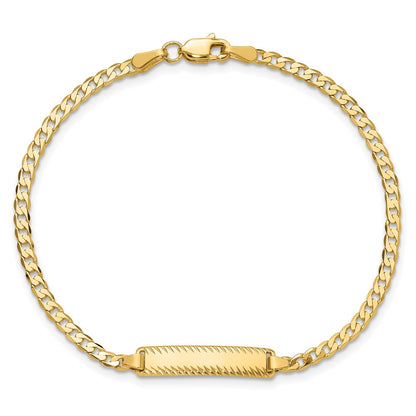 14K Yellow Gold Polished Solid Chain/Solid Plate Curb Link Diamond-cut 20x5mm Plate 8 Inch ID Bracelet
