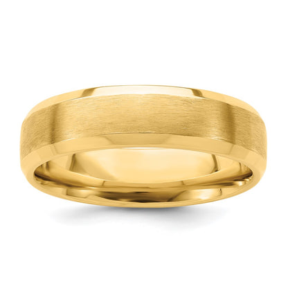 14K Yellow Gold 6mm Heavyweight Comfort Fit Brushed Satin with Polished Beveled Edge Wedding Band Ring