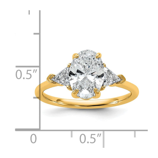14K Yellow Gold 2 carat Certified Lab Grown Diamond VS+ F+ Complete Oval and Trillion Three Stone Engagement Ring