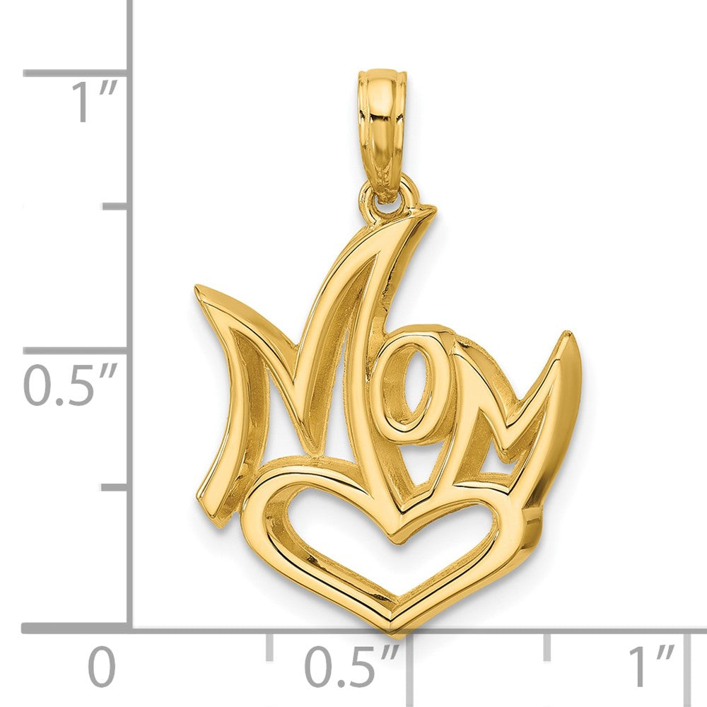14K Yellow Gold Polished MOM And Heart Pendant