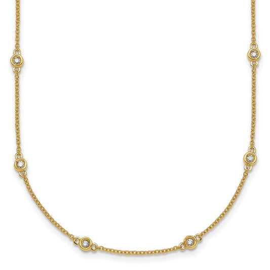 14K Yellow Gold Complete 1/3 carat Bezel-set Diamond and Cable Chain 18-Station 18 Inch Necklace