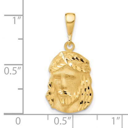 14K Yellow Gold Satin and Diamond-cut Jesus Medal Pendant
