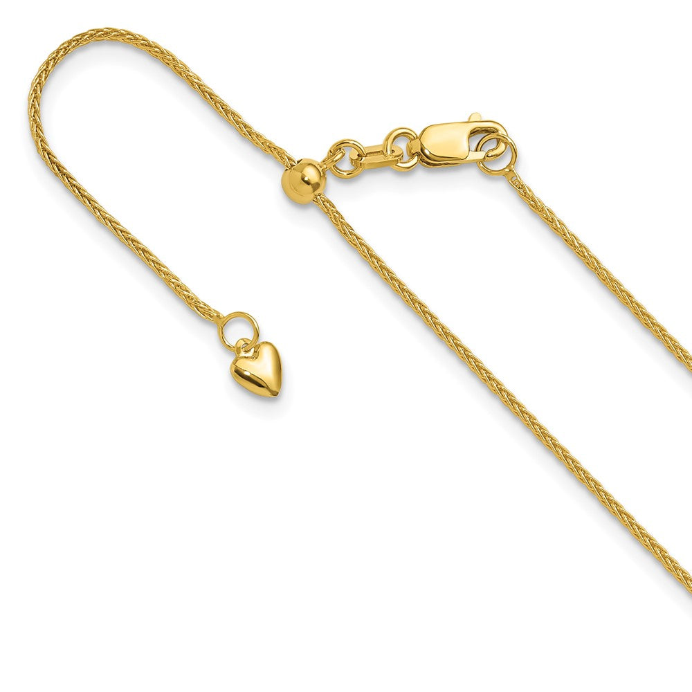22 Inch 14K Yellow Gold Adjustable 1mm Wheat Chain Necklace