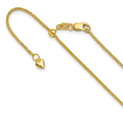 22 Inch 14K Yellow Gold Adjustable 1.4mm Wheat Chain Necklace