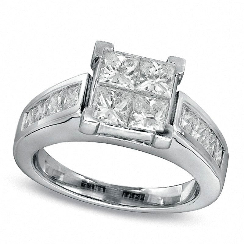 3.0 CT. T.W. Quad Square-Cut Natural Diamond Bridal Engagement Ring Set in Solid 14K White Gold