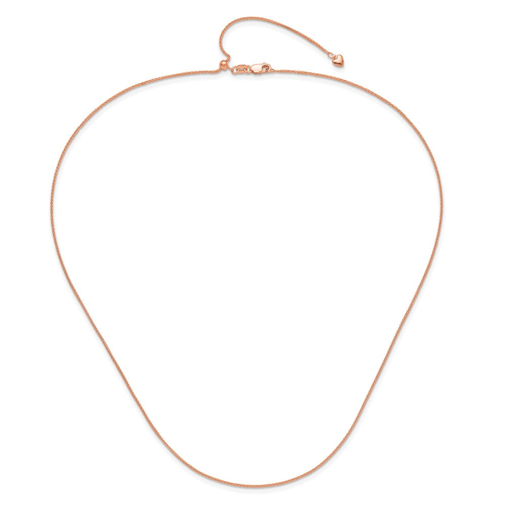 22 Inch 14K Rose Gold Adjustable 1mm Wheat Chain Necklace