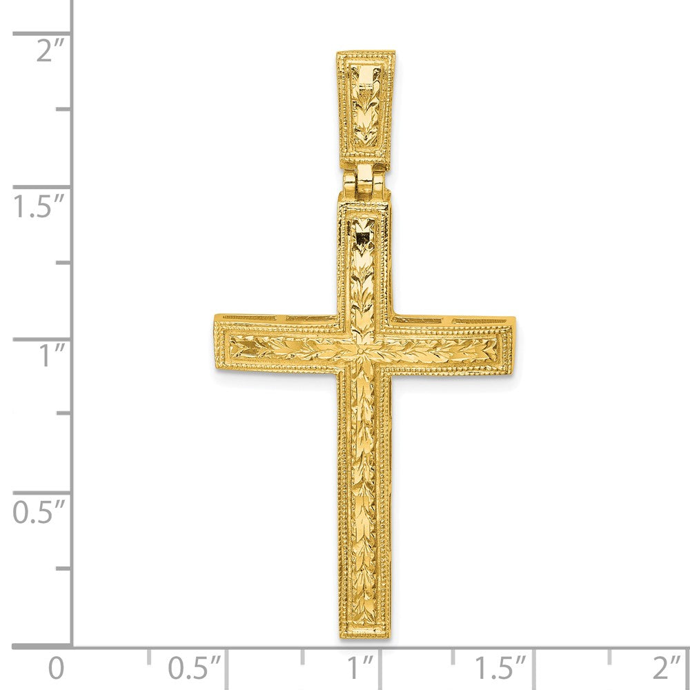 14K Yellow Gold Polished Diamond-cut Fancy Latin Cross Pendant