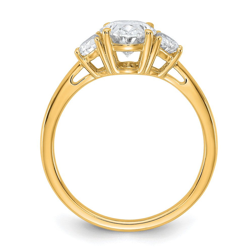 14K Yellow Gold 2 carat Certified Lab Grown Diamond VS/SI+ G+ Complete Oval and Half Moon Three Stone Engagement Ring