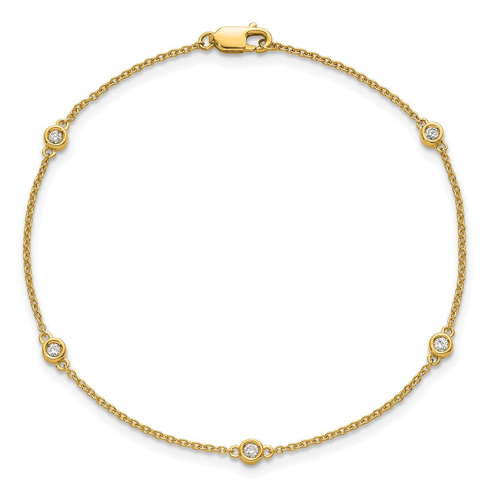 14K Yellow Gold Complete 1/8 carat Bezel-set Diamond and Cable Chain 5-Station 7 Inch Bracelet