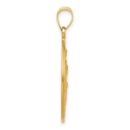 14K Yellow Gold Polished and Satin Solid Large St. Christopher Medal Round Pendant