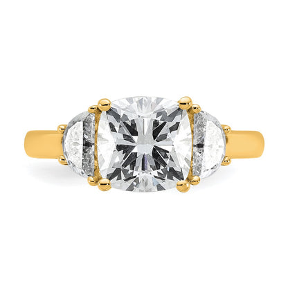 14K Yellow Gold 5/8 carat Lab Grown Diamond VS/SI+ G+ Half Moon and 2 1/2 carat Cushion Center Semi Mount Three Stone Engagement Ring
