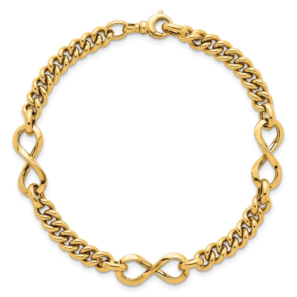 14K Yellow Gold Polished 8mm Lightweight Fancy Infinity Link and Chain 8 Inch Bracelet
