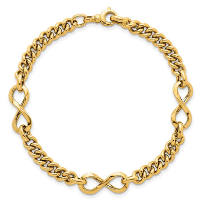 14K Yellow Gold Polished 8mm Lightweight Fancy Infinity Link and Chain 8 Inch Bracelet