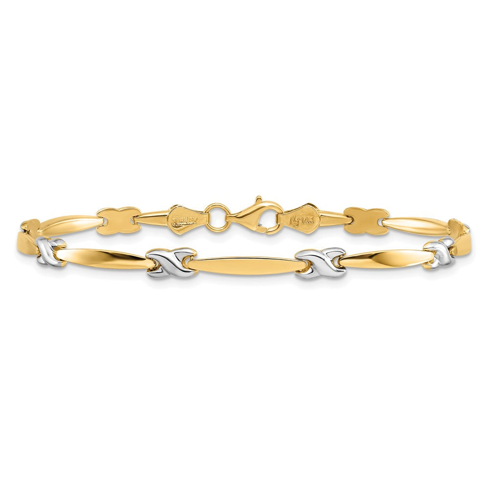 14K Yellow Gold w/Rhodium D/C Fancy 7.25 Inch Bracelet