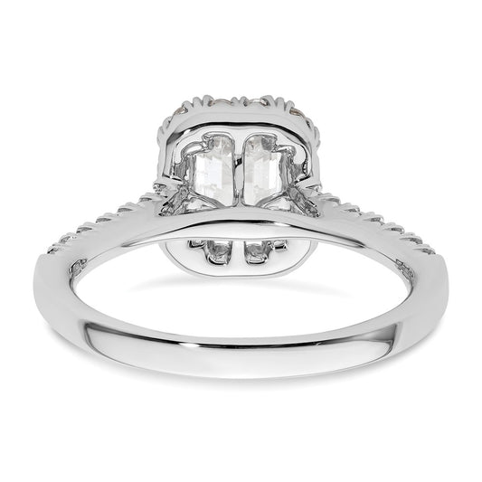 14K White Gold Halo (Holds 1.25 carat (6.8x5.2mm) Emerald-cut Center) 1/2 carat Diamond Semi-mount Engagement Ring