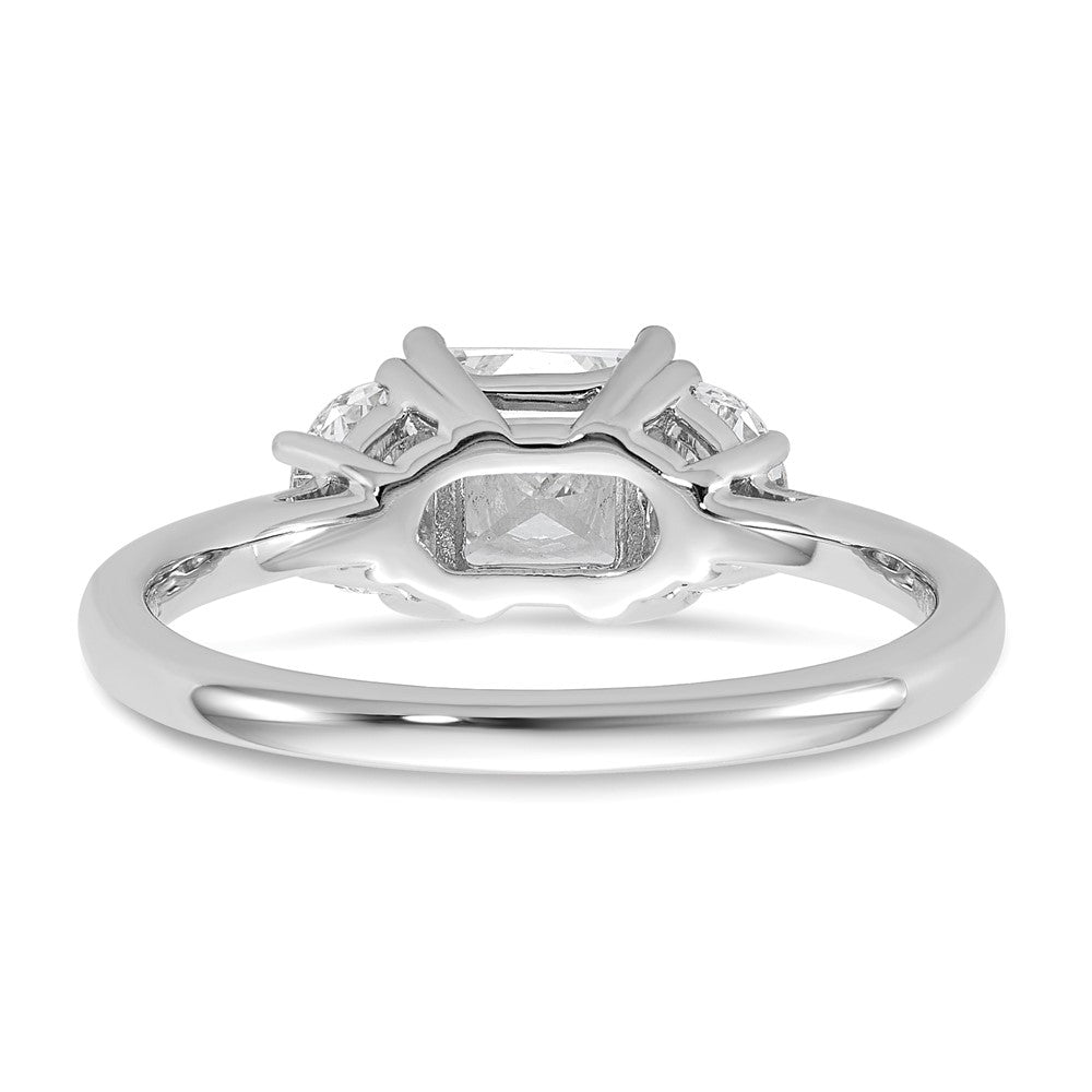 14K White Gold 3/8 carat Lab Grown Diamond VS/SI+ G+ Half Moon 1 carat Princess Center Semi Mount Three Stone Engagement Ring