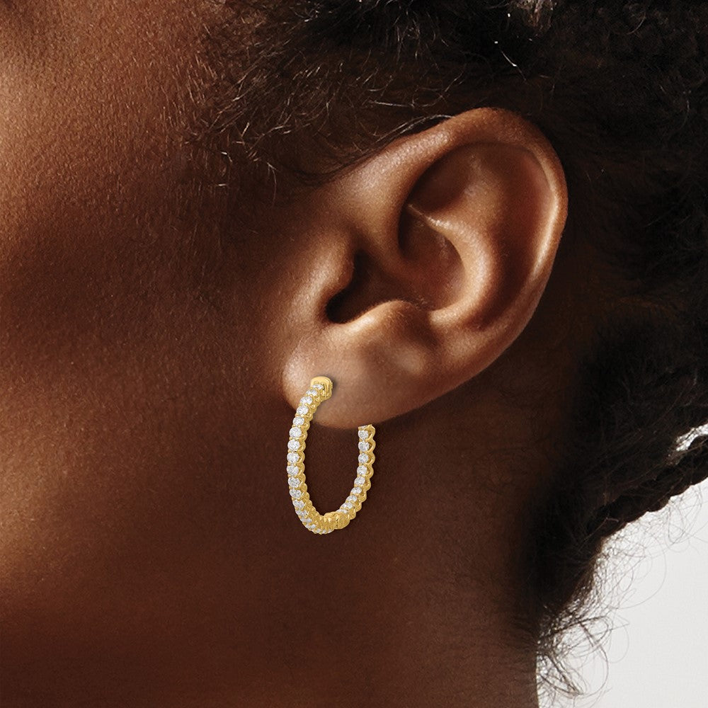14K Yellow Gold 1.12 carat Diamond In/Out Hoop w/Safety Clasp Earrings