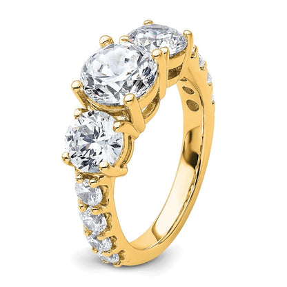 14K Yellow Gold 4 carat Lab Grown Diamond VS+ F+ Round Complete Three Stone Engagement Ring