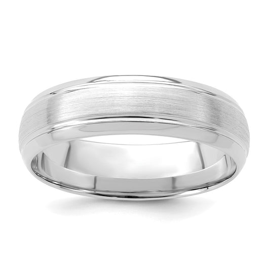 14K White Gold 6mm Lightweight Comfort Fit Brushed Satin Line Edge Wedding Band Ring